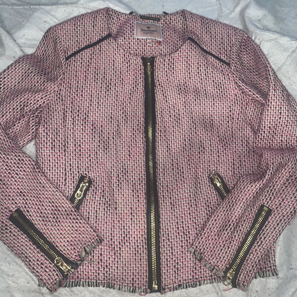 Juicy Couture pink tweed jacket size Medium